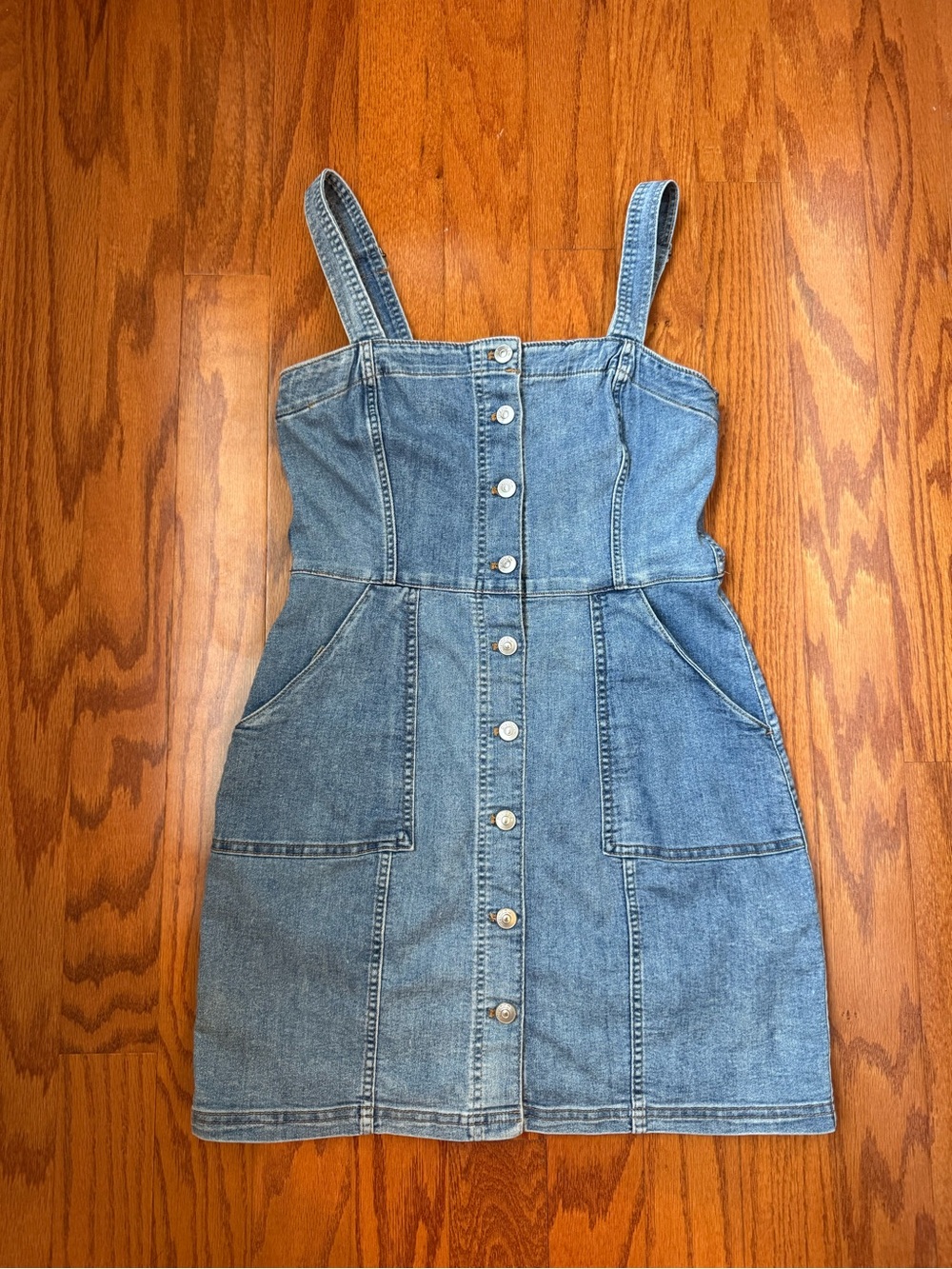 Button-Front Denim Mini Dress - Blue